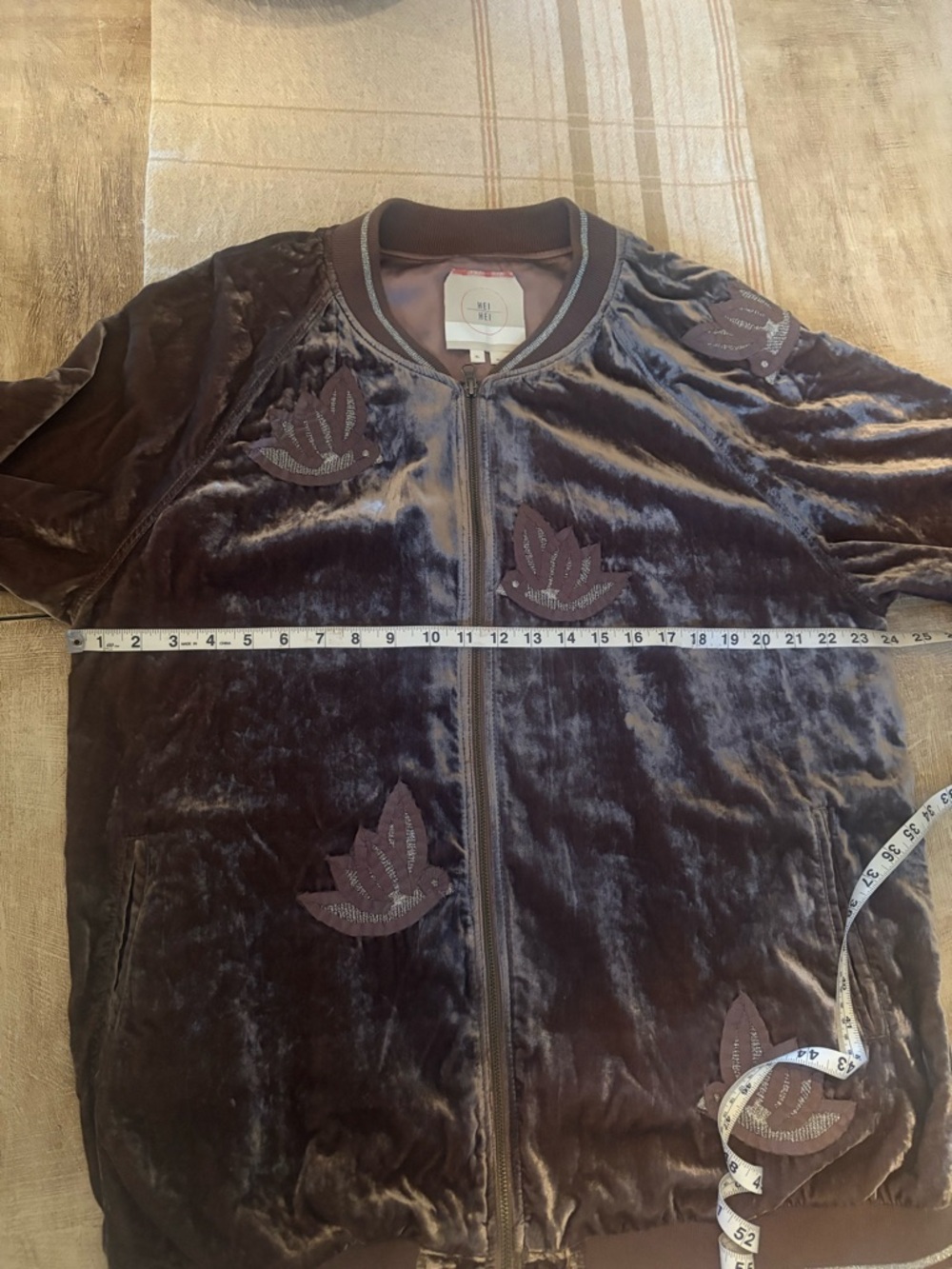 Anthropologie HEI HEI Bird Embroidered Velvet Bomber Mauve Jacket Size XL - Picture 13 of 14